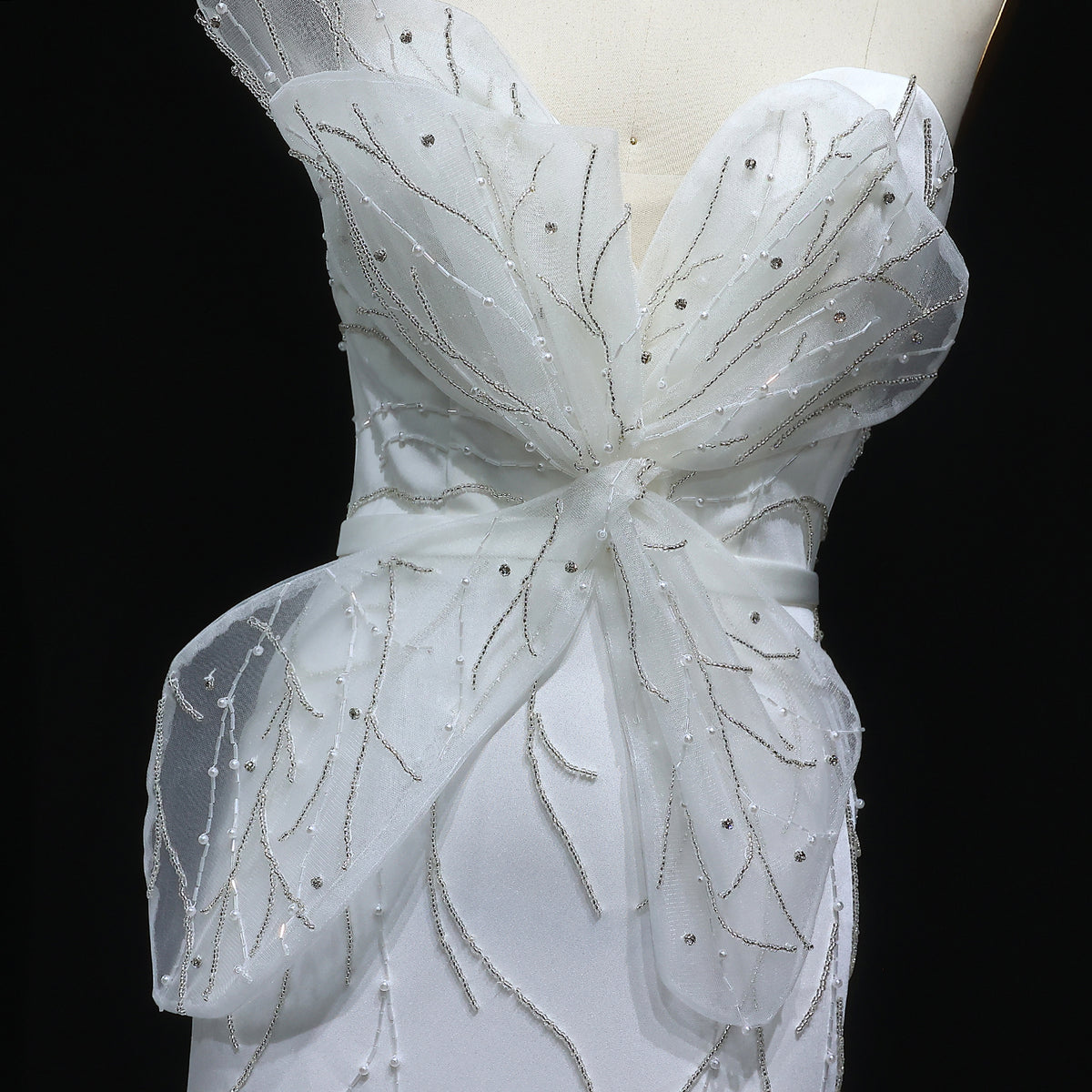 Charming White Beaded Ruched High Slit Sexy Evening Dress SS502 