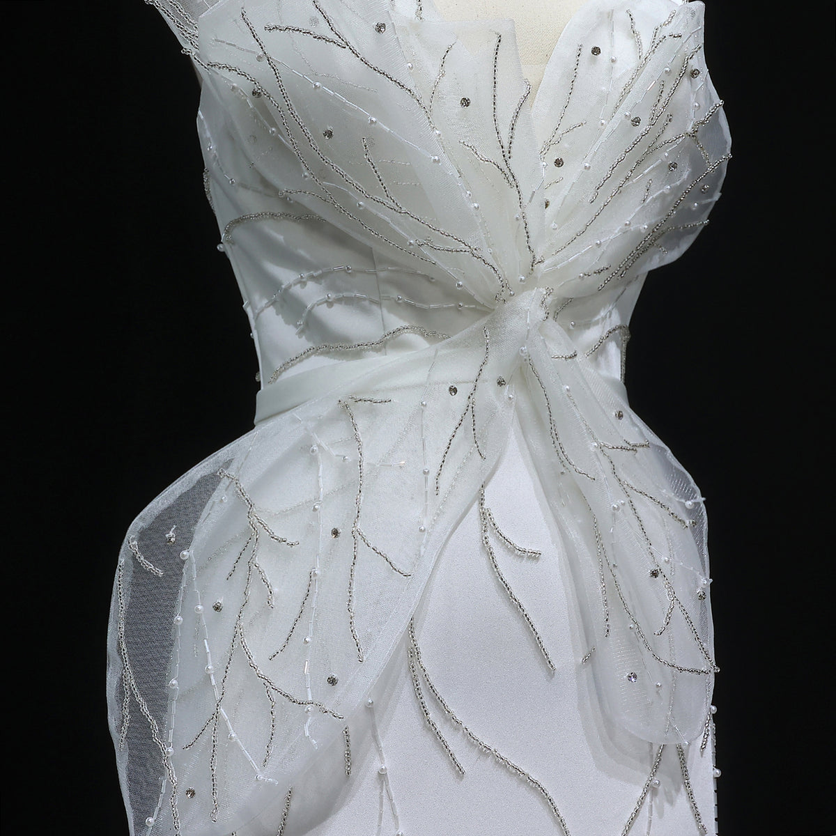 Charming White Beaded Ruched High Slit Sexy Evening Dress SS502 