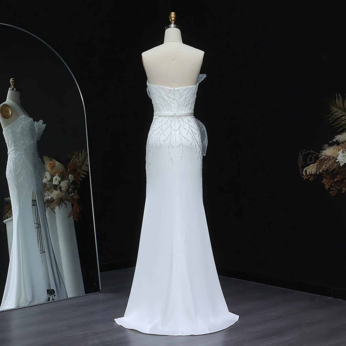 Charming White Beaded Ruched High Slit Sexy Evening Dress SS502 Charming White Beaded Ruched High Slit Sexy Evening Dress SS502