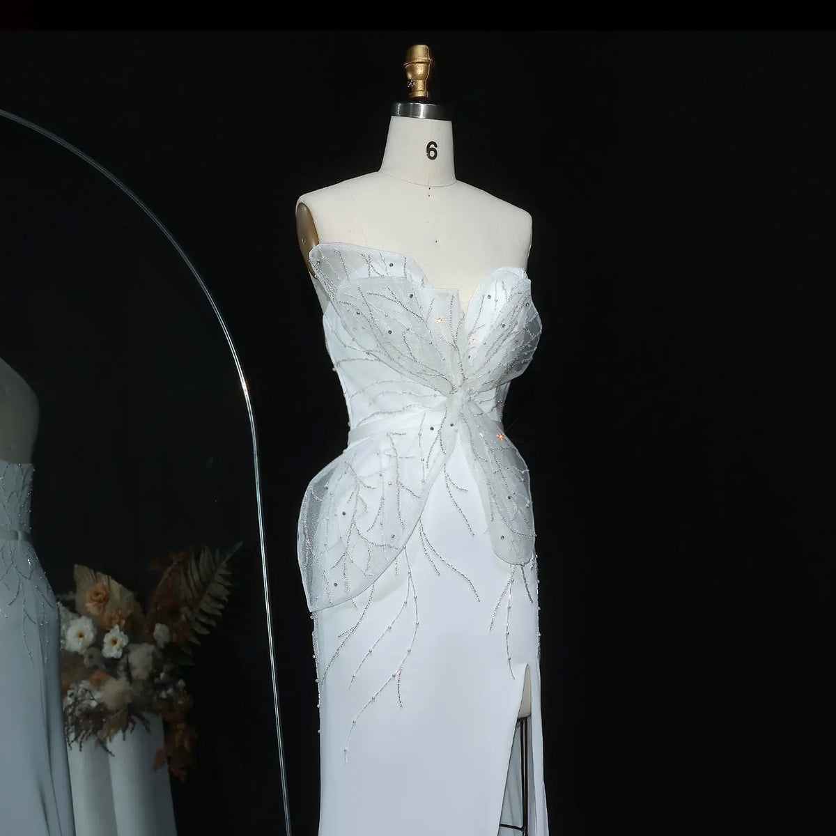 Charming White Beaded Ruched High Slit Sexy Evening Dress SS502 SHARONSAID Charming White Beaded Ruched High Slit Sexy Evening Dress SS502 SHARONSAID