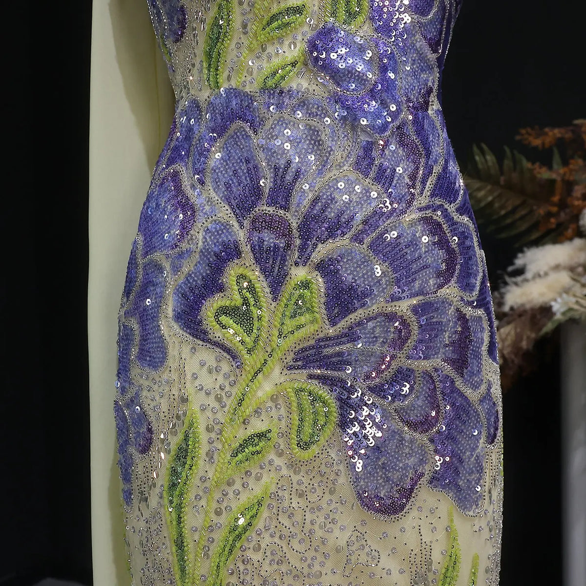 Luxury Purple Green Beaded sequin Cape Train Evening Dress SS511 