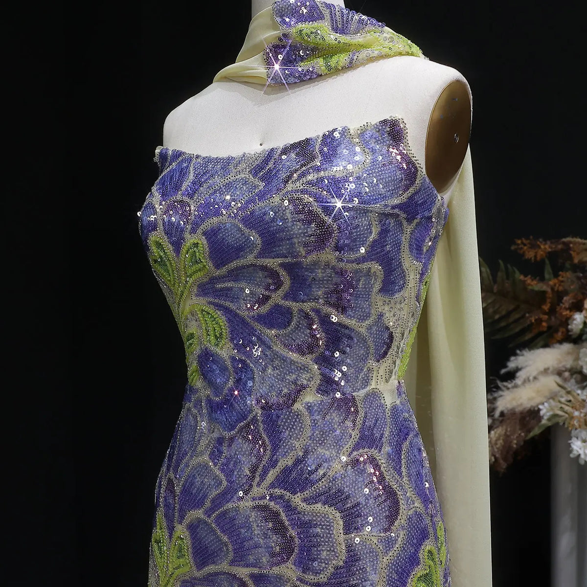 Luxury Purple Green Beaded sequin Cape Train Evening Dress SS511 