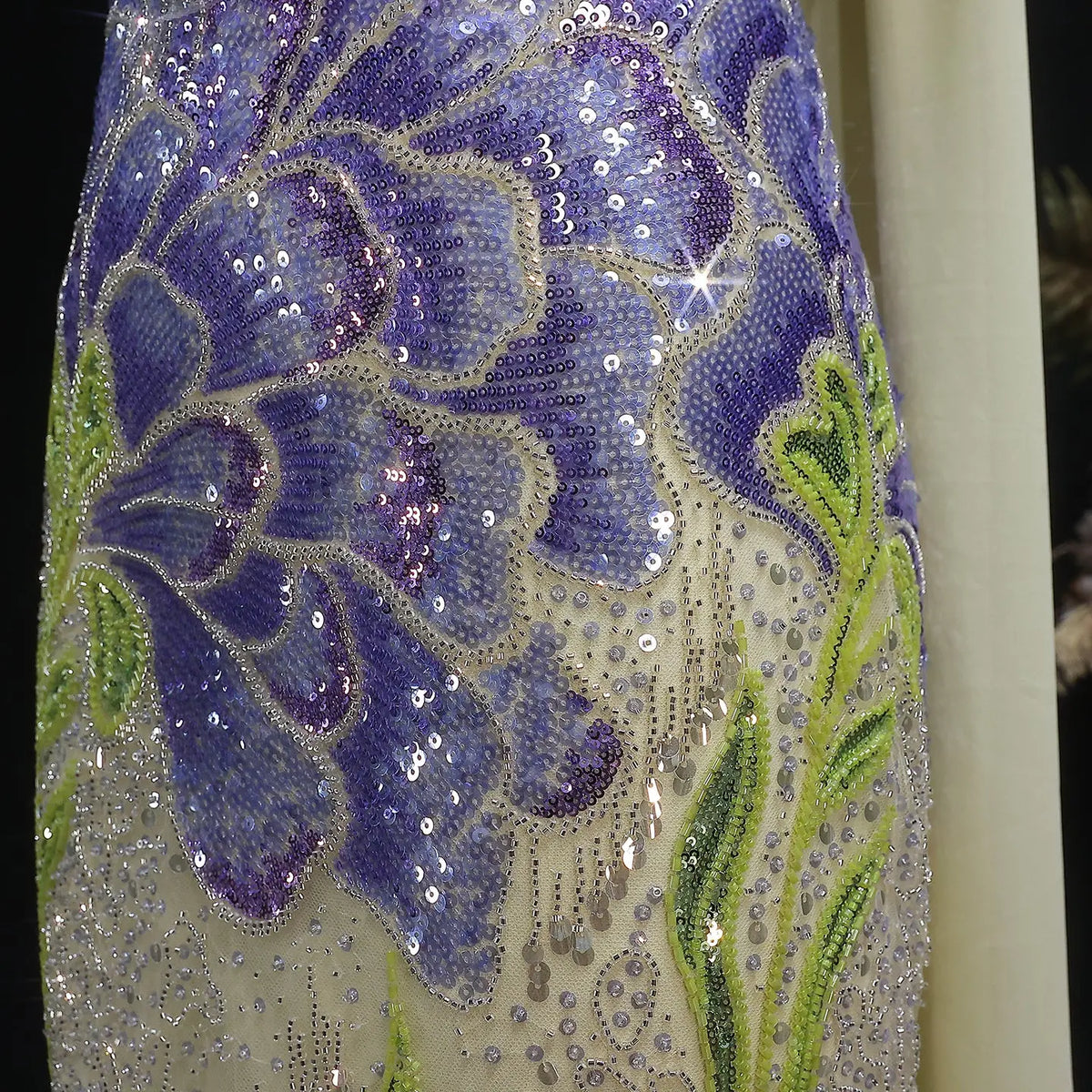 Luxury Purple Green Beaded sequin Cape Train Evening Dress SS511 