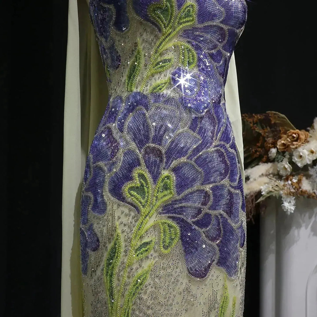 purple and green formal dress Multi-Color Green, Black, and Purple Formal Dress with Thick Straps
