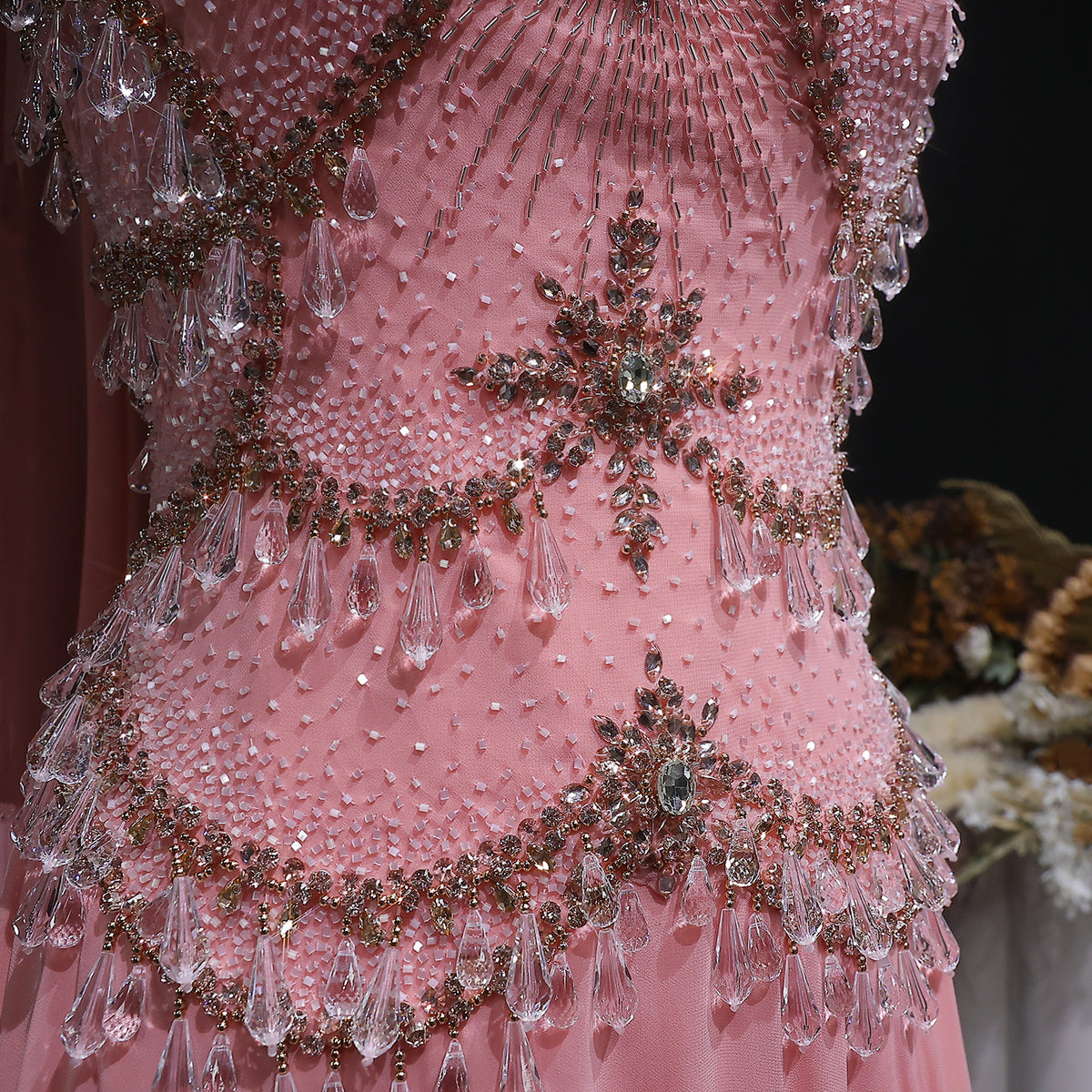 Elegant Silver Gold Large Crystal Evening Dress with Cap SS517 