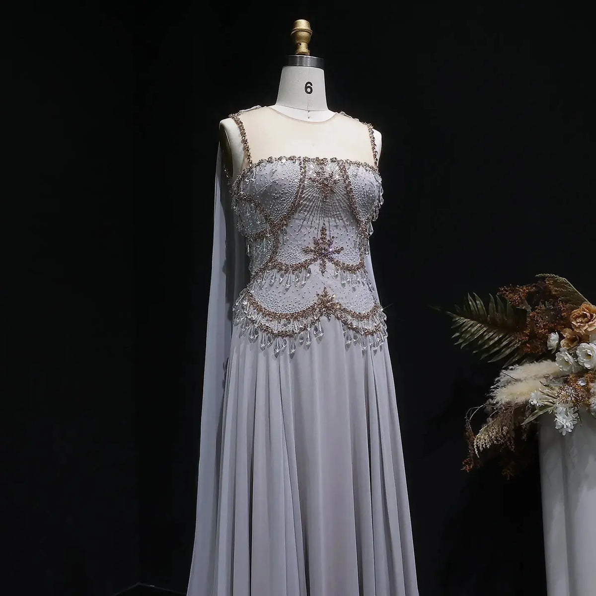 Elegant Silver Gold Large Crystal Evening Dress with Cap SS517 SHARONSAID Elegant Silver Gold Large Crystal Evening Dress with Cap SS517 SHARONSAID