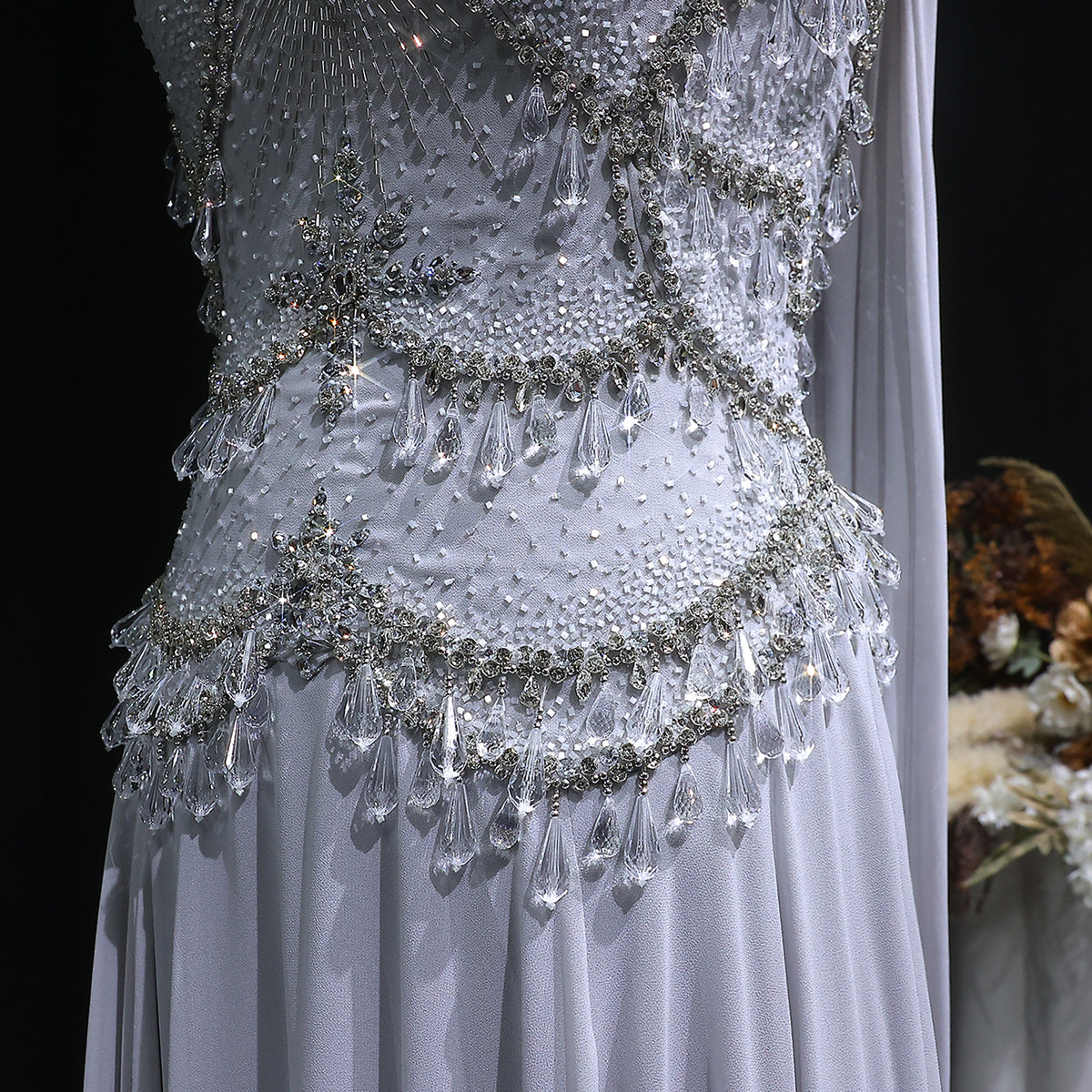 Elegant Silver Gold Large Crystal Evening Dress with Cap SS517 