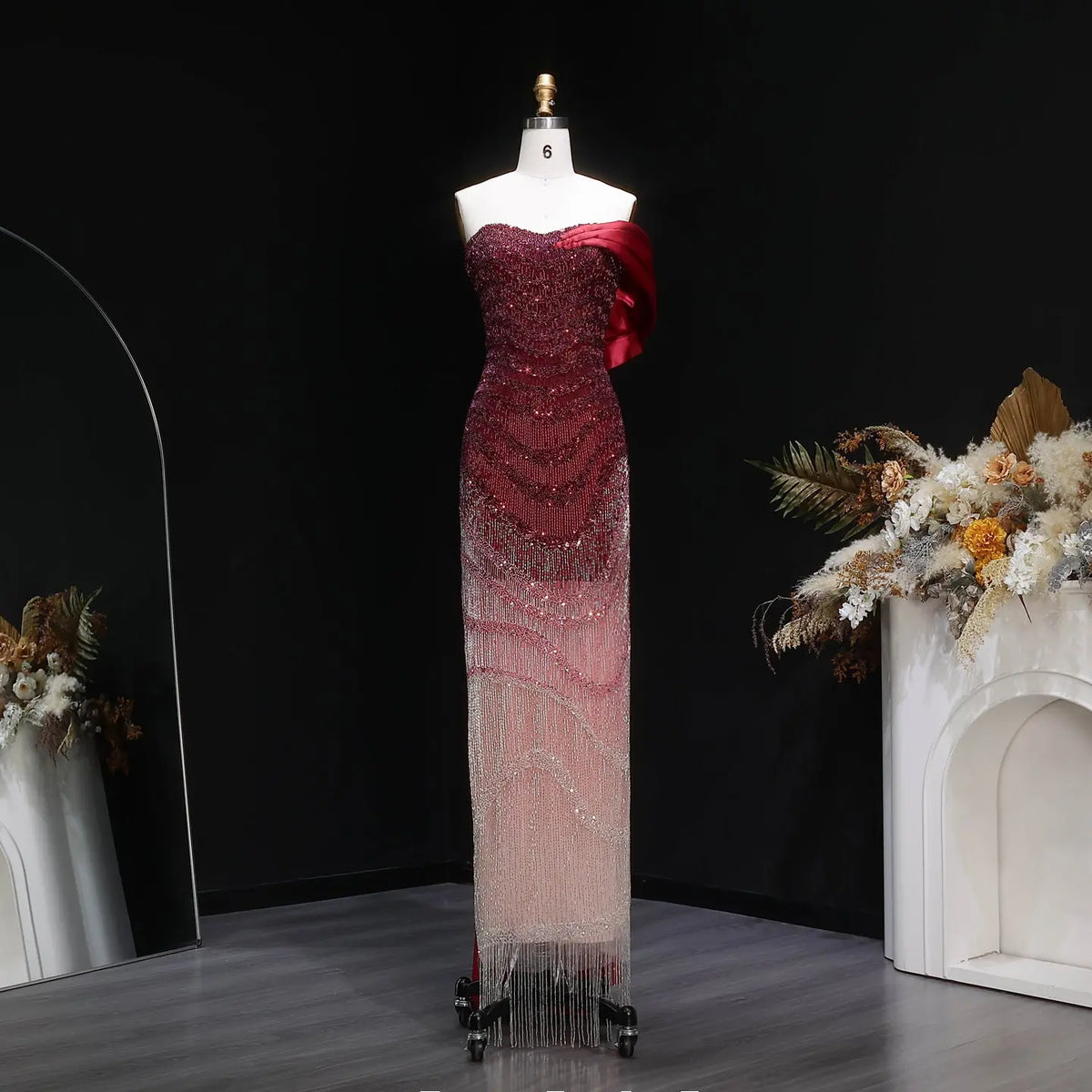 Luxury Burgundy Beaded Ombre Off-Shoulder Mermaid Evening Dress with C –  SHARONSAID