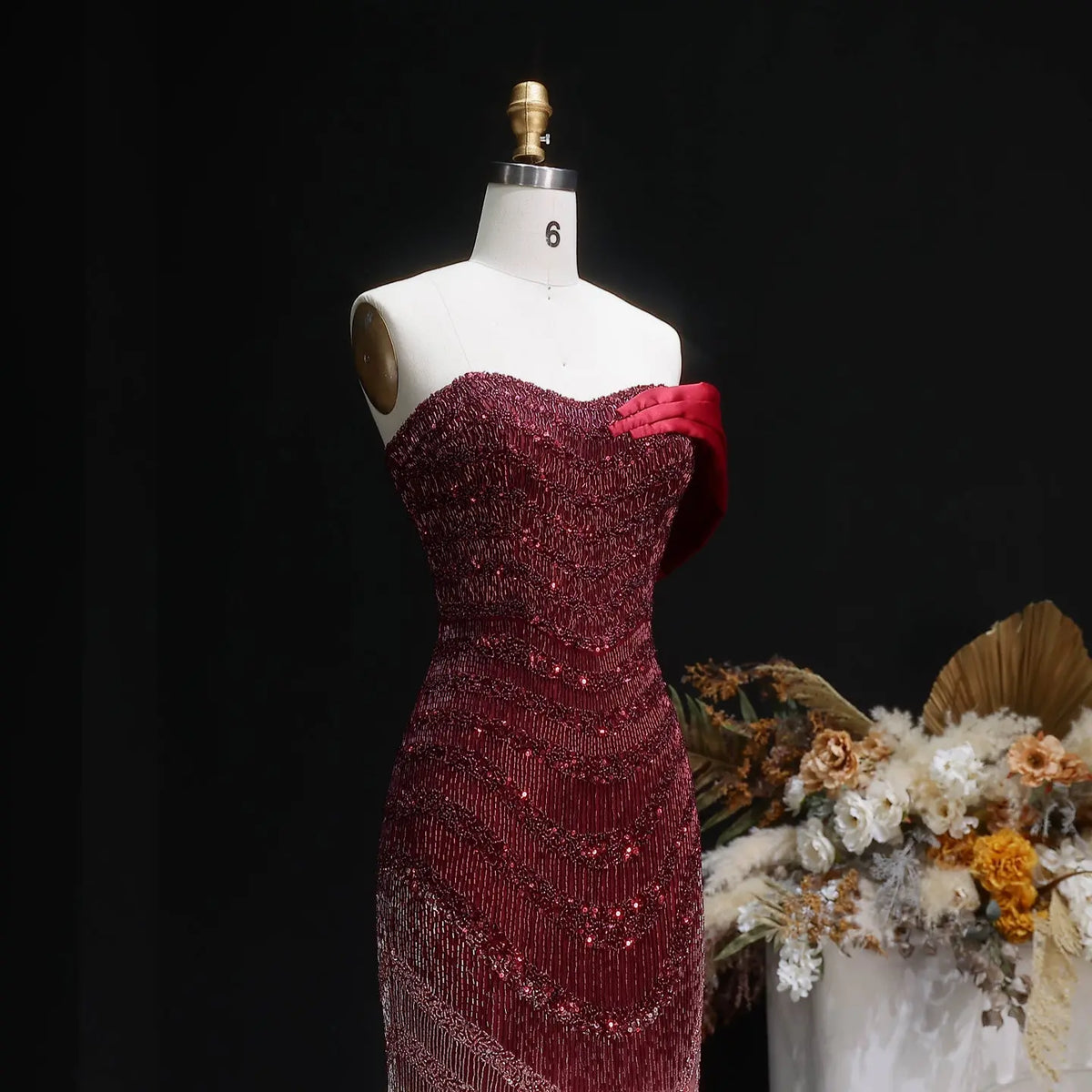 Luxury Burgundy Beaded Ombre Off-Shoulder Mermaid Evening Dress with C SHARONSAID Luxury Burgundy Beaded Ombre Off-Shoulder Mermaid Evening Dress with C SHARONSAID