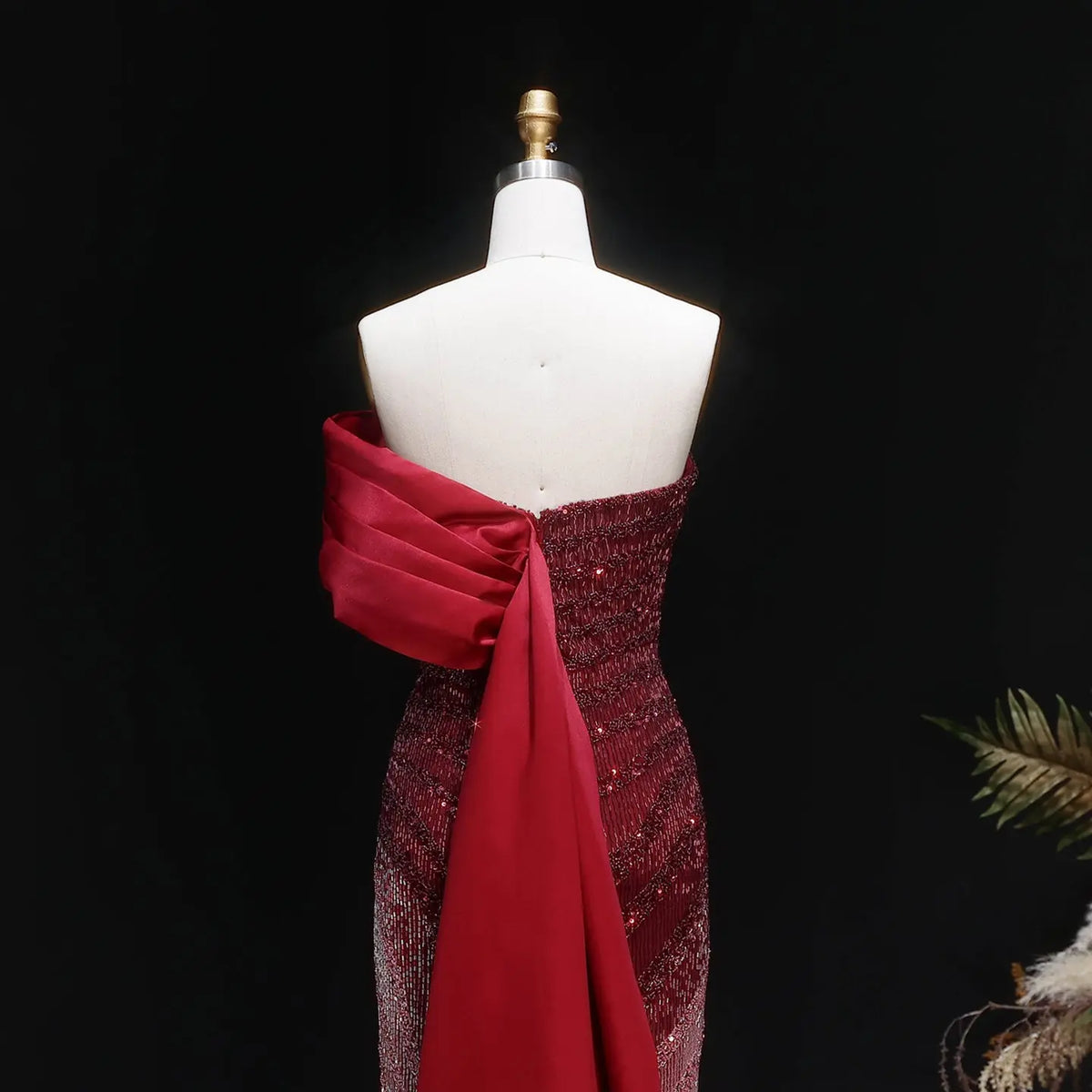 Luxury Burgundy Beaded Ombre Off-Shoulder Mermaid Evening Dress with Cap SS530-9