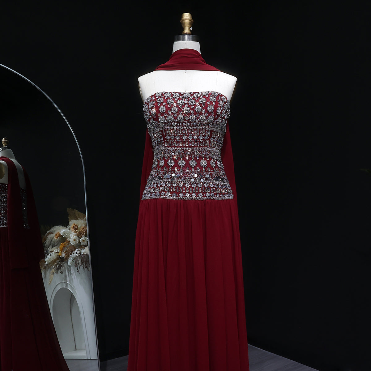 Strapless Lilac Beaded Bodice Evening Dress with Flowing Skirt SS539 