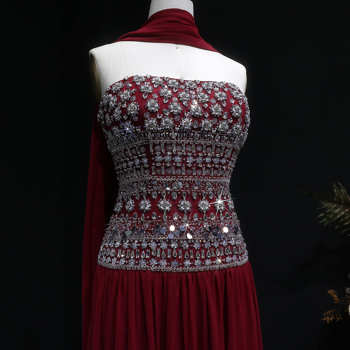 Strapless Lilac Beaded Bodice Evening Dress with Flowing Skirt SS539 