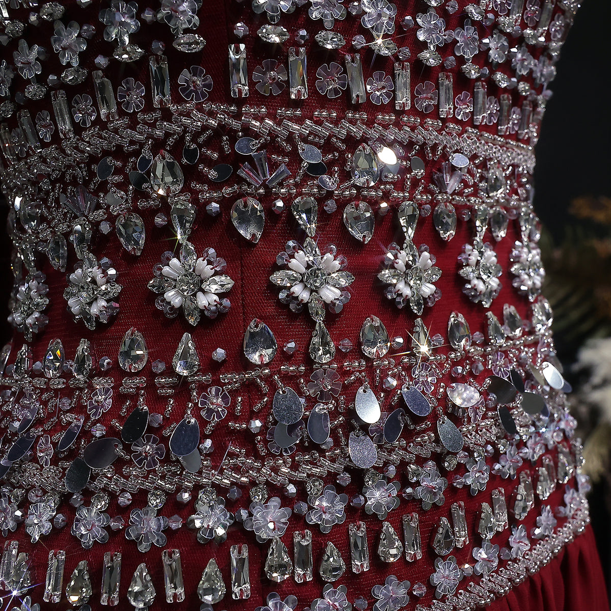 Strapless Lilac Beaded Bodice Evening Dress with Flowing Skirt SS539 