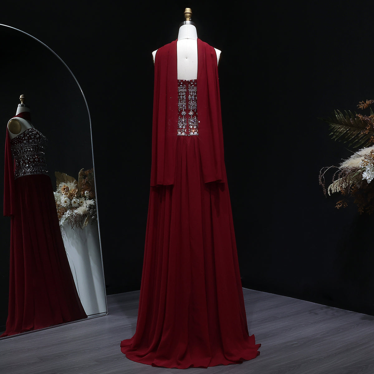 Strapless Lilac Beaded Bodice Evening Dress with Flowing Skirt SS539 