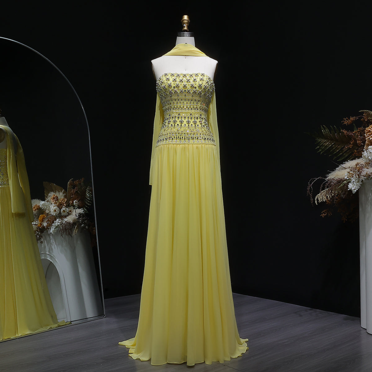 Strapless Lilac Beaded Bodice Evening Dress with Flowing Skirt SS539 