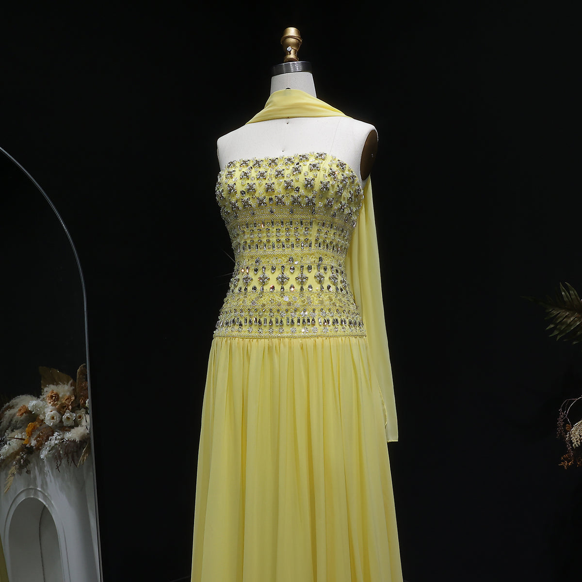 Strapless Lilac Beaded Bodice Evening Dress with Flowing Skirt SS539 