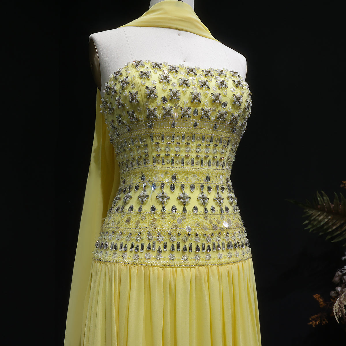 Strapless Lilac Beaded Bodice Evening Dress with Flowing Skirt SS539 