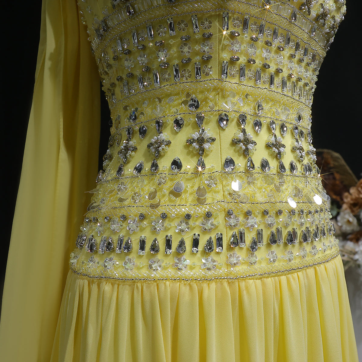 Strapless Lilac Beaded Bodice Evening Dress with Flowing Skirt SS539 