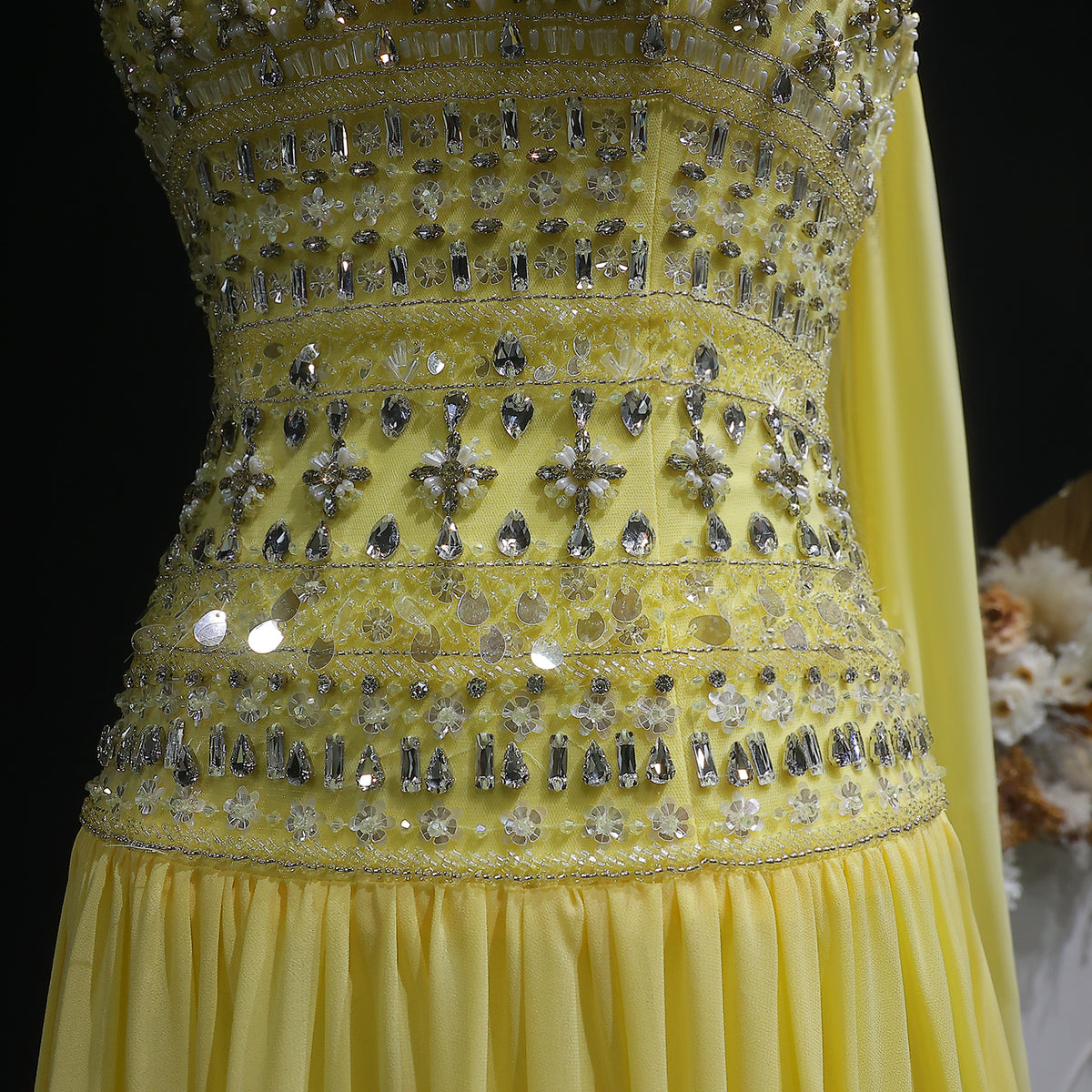 Strapless Lilac Beaded Bodice Evening Dress with Flowing Skirt SS539 