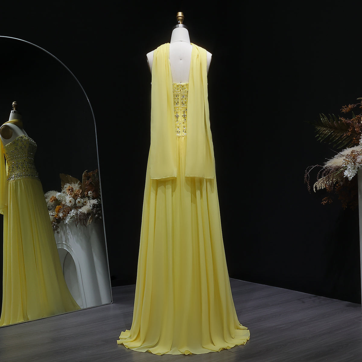 Strapless Lilac Beaded Bodice Evening Dress with Flowing Skirt SS539 