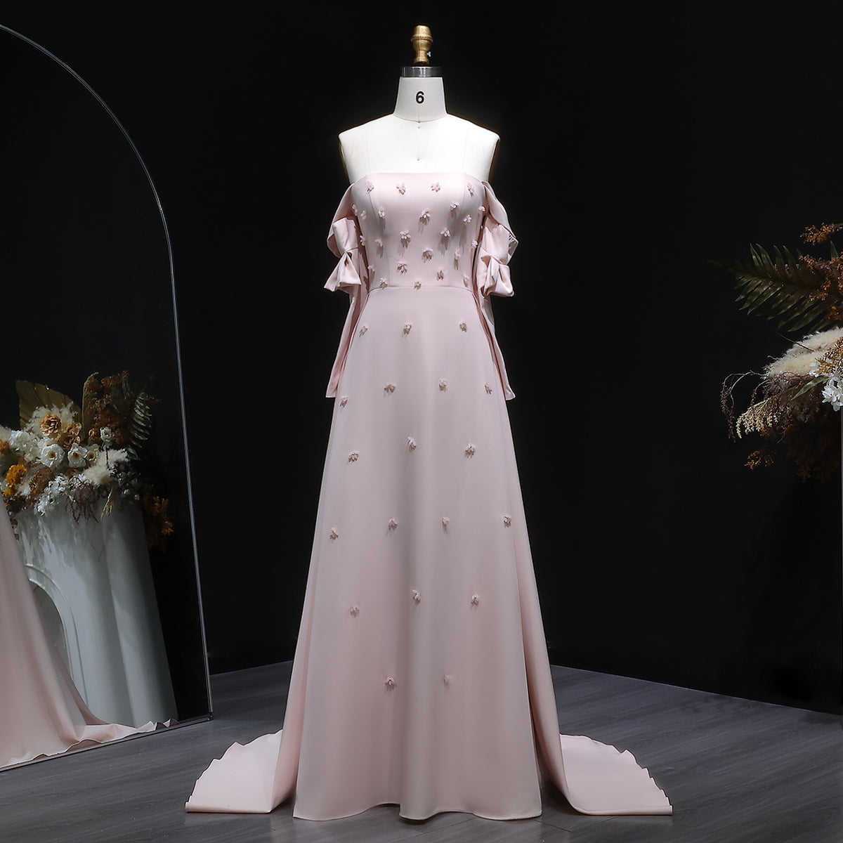 Elegant Strapless 3D Floral Beaded Pink Evening Dress SS540 