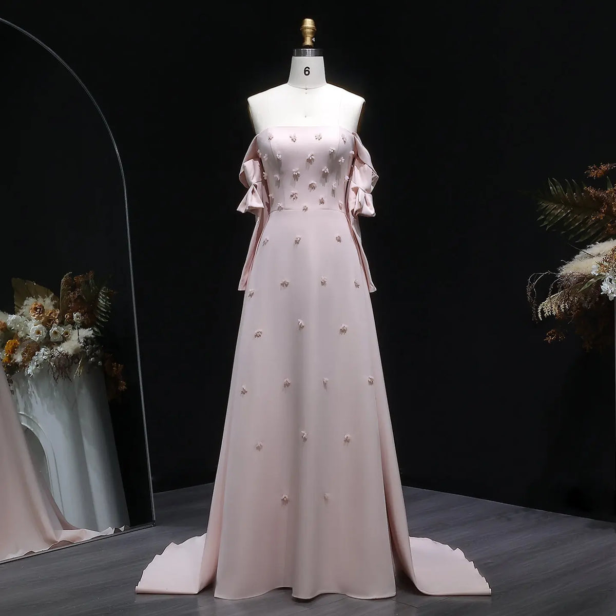 Elegant Strapless 3D Floral Beaded Pink Evening Dress SS540 