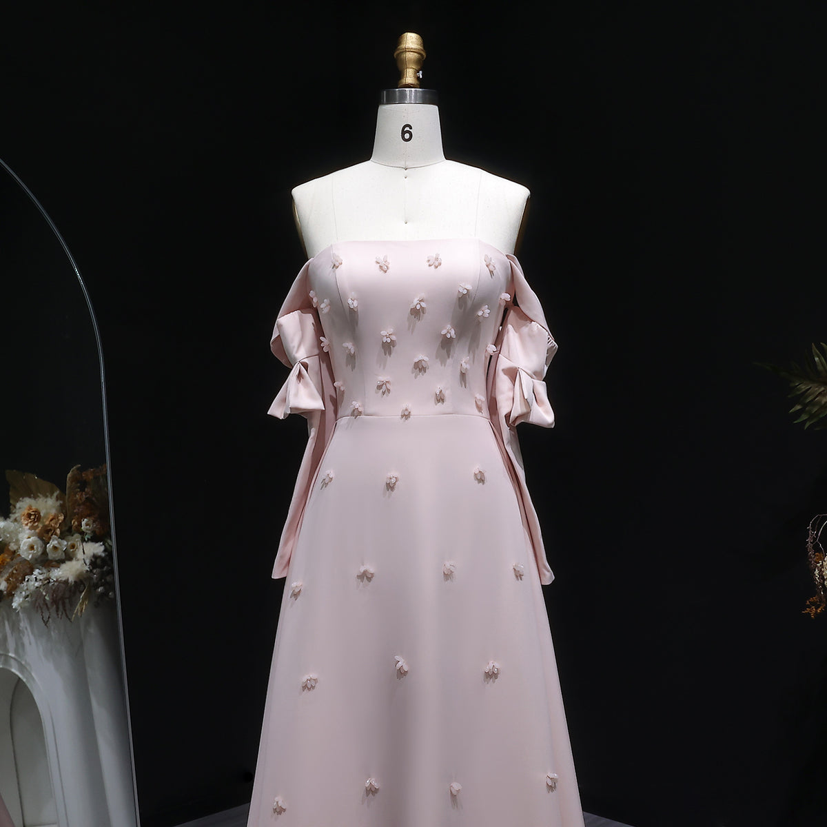 Elegant Strapless 3D Floral Beaded Pink Evening Dress SS540 