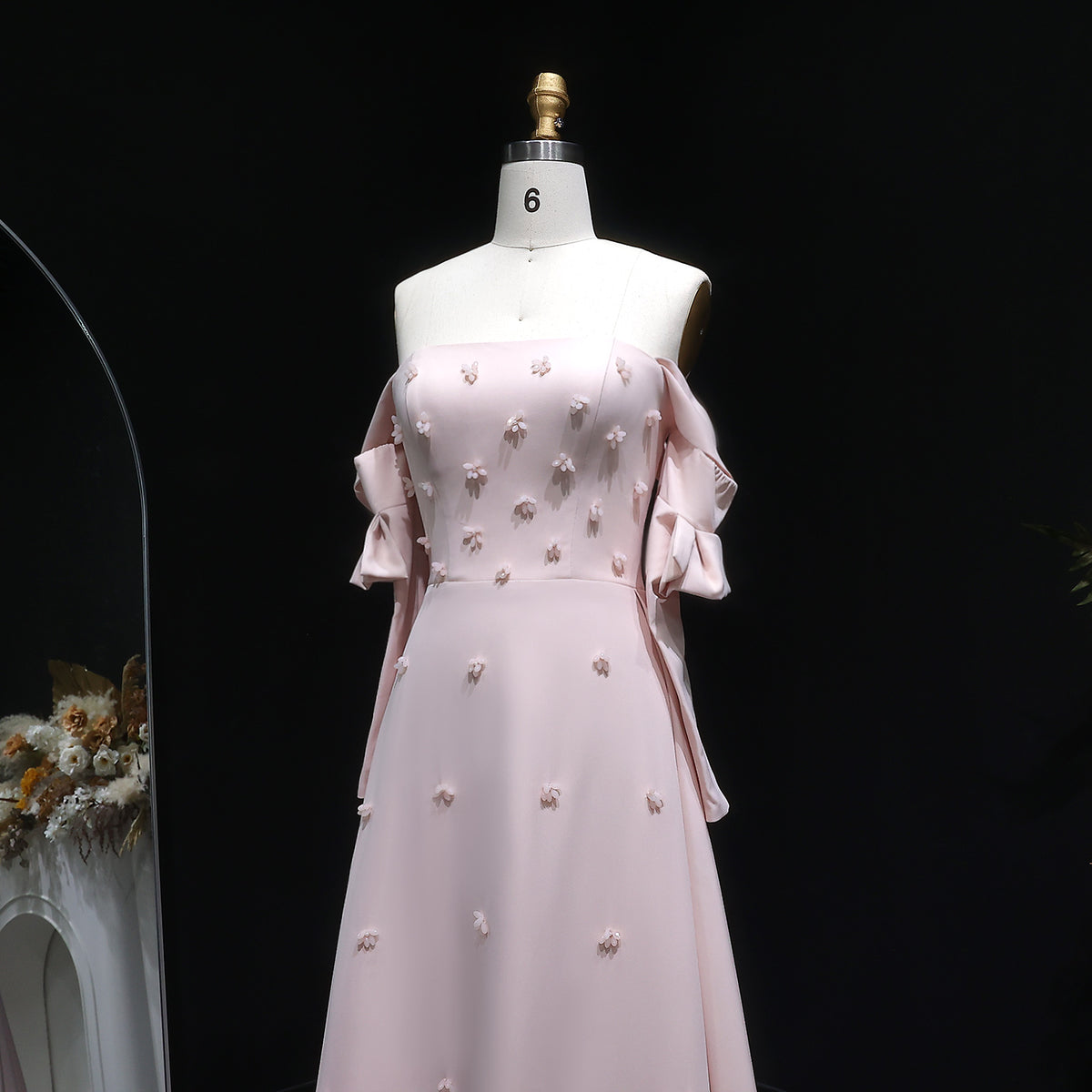 Elegant Strapless 3D Floral Beaded Pink Evening Dress SS540 