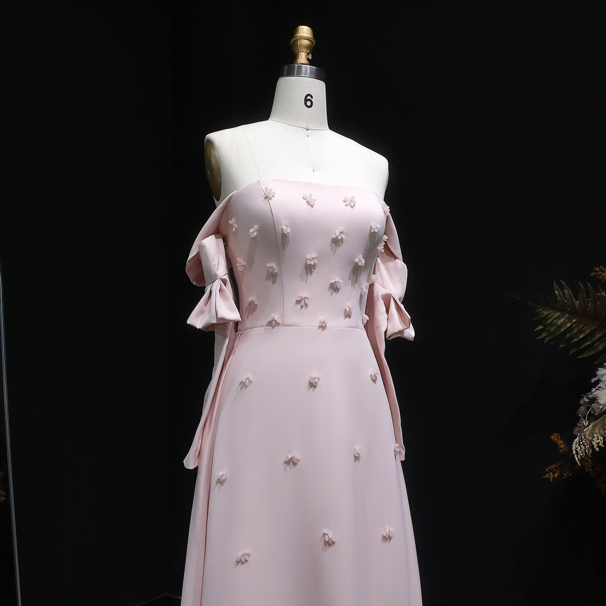 Elegant Strapless 3D Floral Beaded Pink Evening Dress SS540 