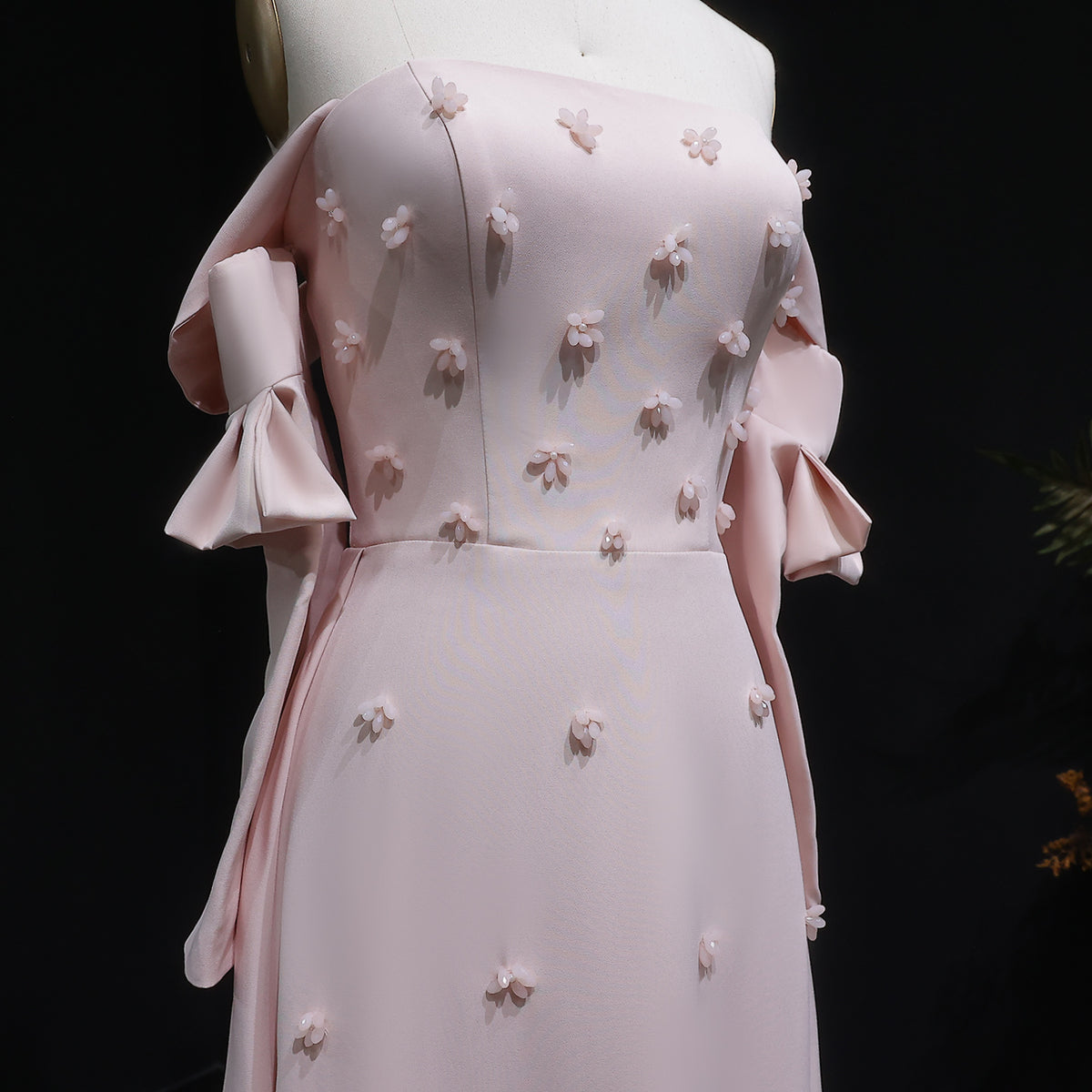 Elegant Strapless 3D Floral Beaded Pink Evening Dress SS540 