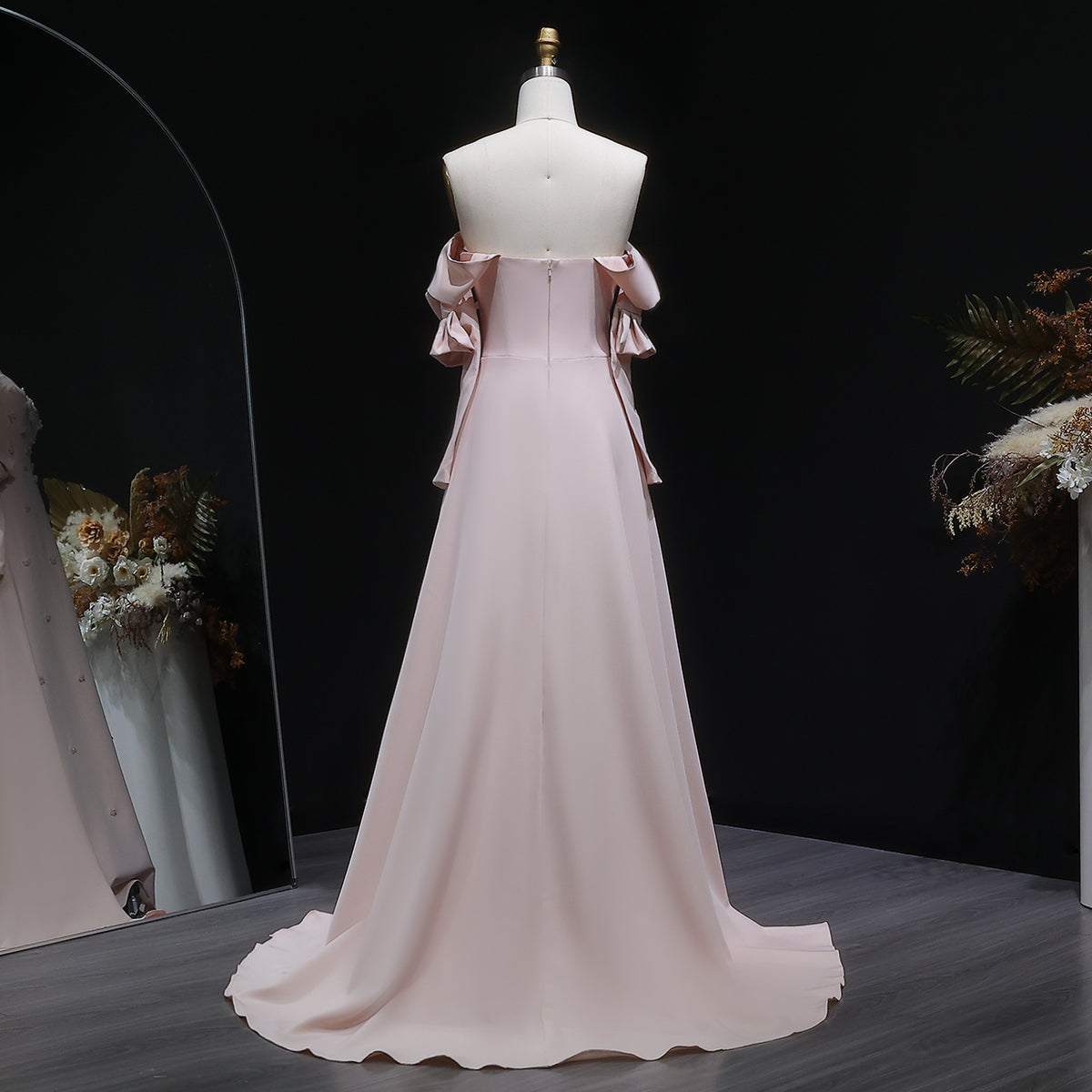 Elegant Strapless 3D Floral Beaded Pink Evening Dress SS540 