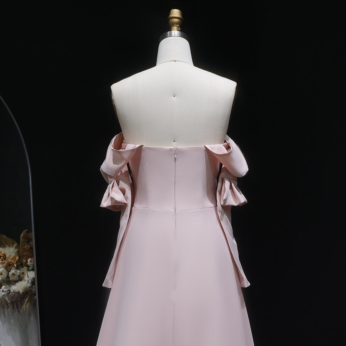 Elegant Strapless 3D Floral Beaded Pink Evening Dress SS540 