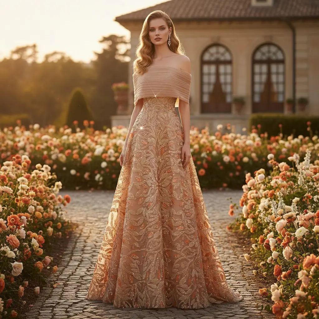 Luxury Orange Sequin Beaded Embroidered Evening Dress SS542 