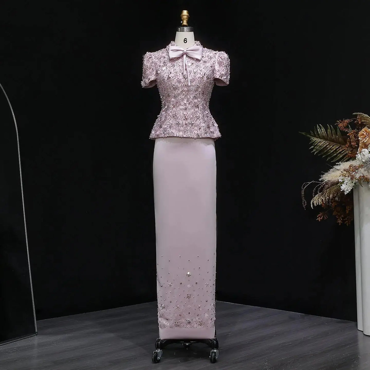 Luxury Pink Sequin Beaded Two-Piece Evening Dress SS547 