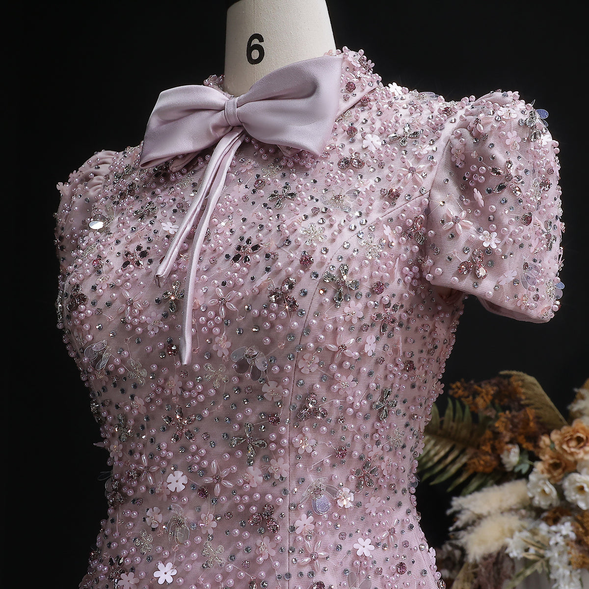 Luxury Pink Sequin Beaded Two-Piece Evening Dress SS547 