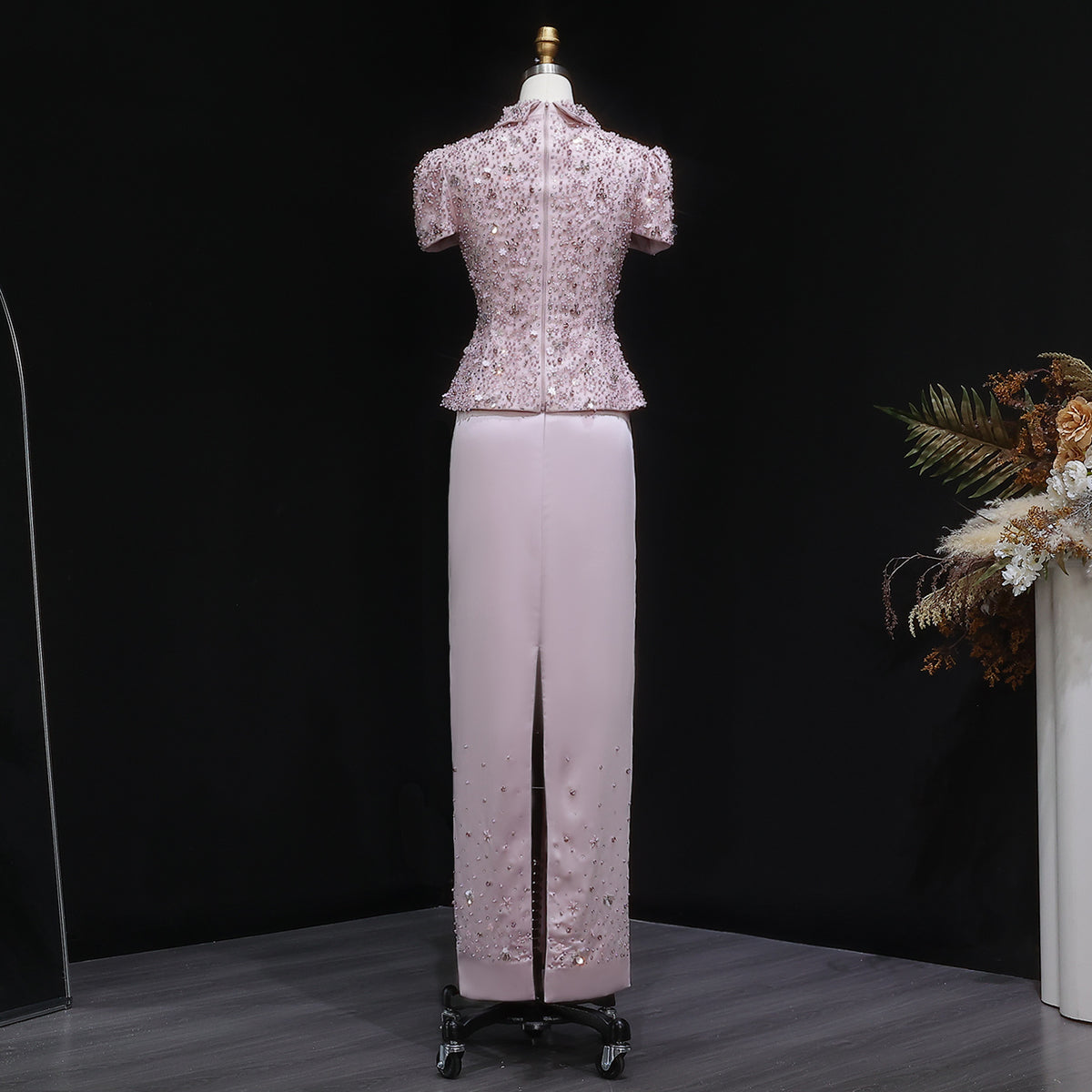 Luxury Pink Sequin Beaded Two-Piece Evening Dress SS547 