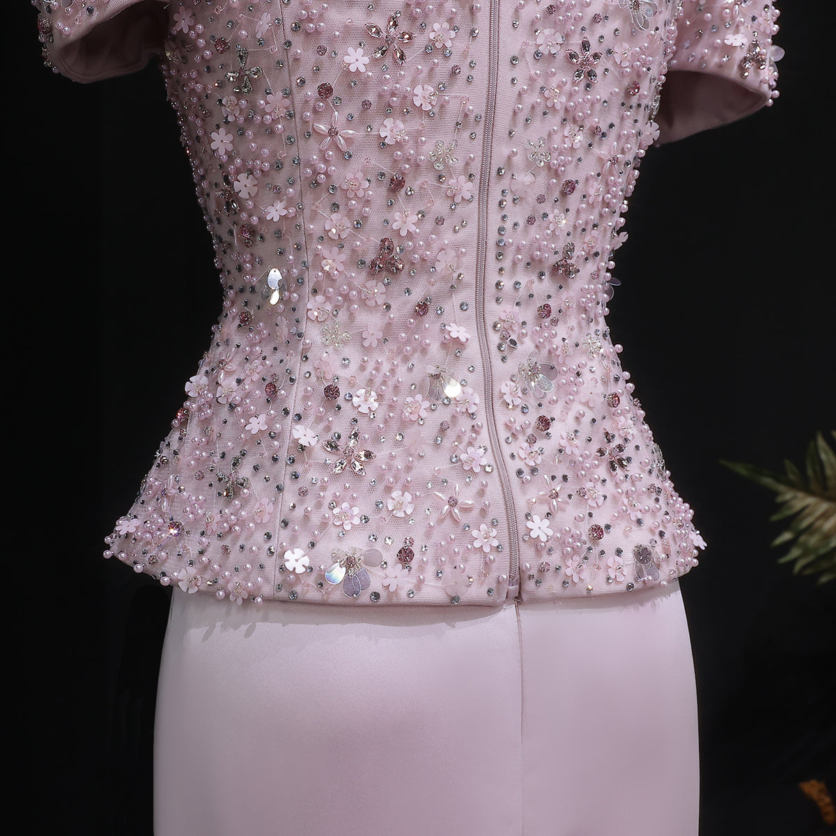Luxury Pink Sequin Beaded Two-Piece Evening Dress SS547 