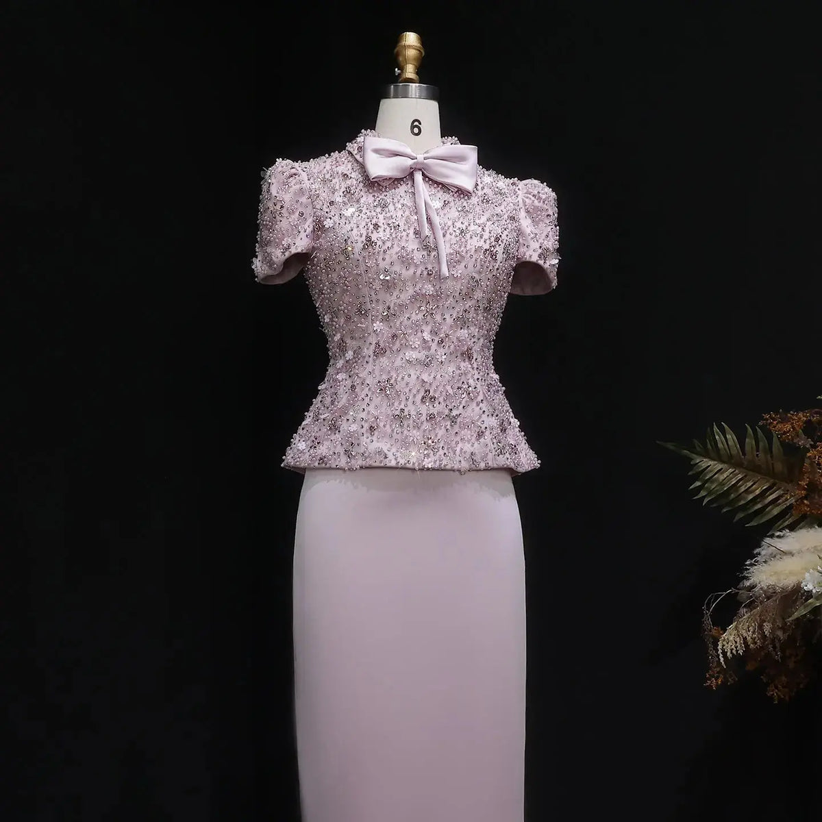 Luxury Pink Sequin Beaded Two-Piece Evening Dress SS547 