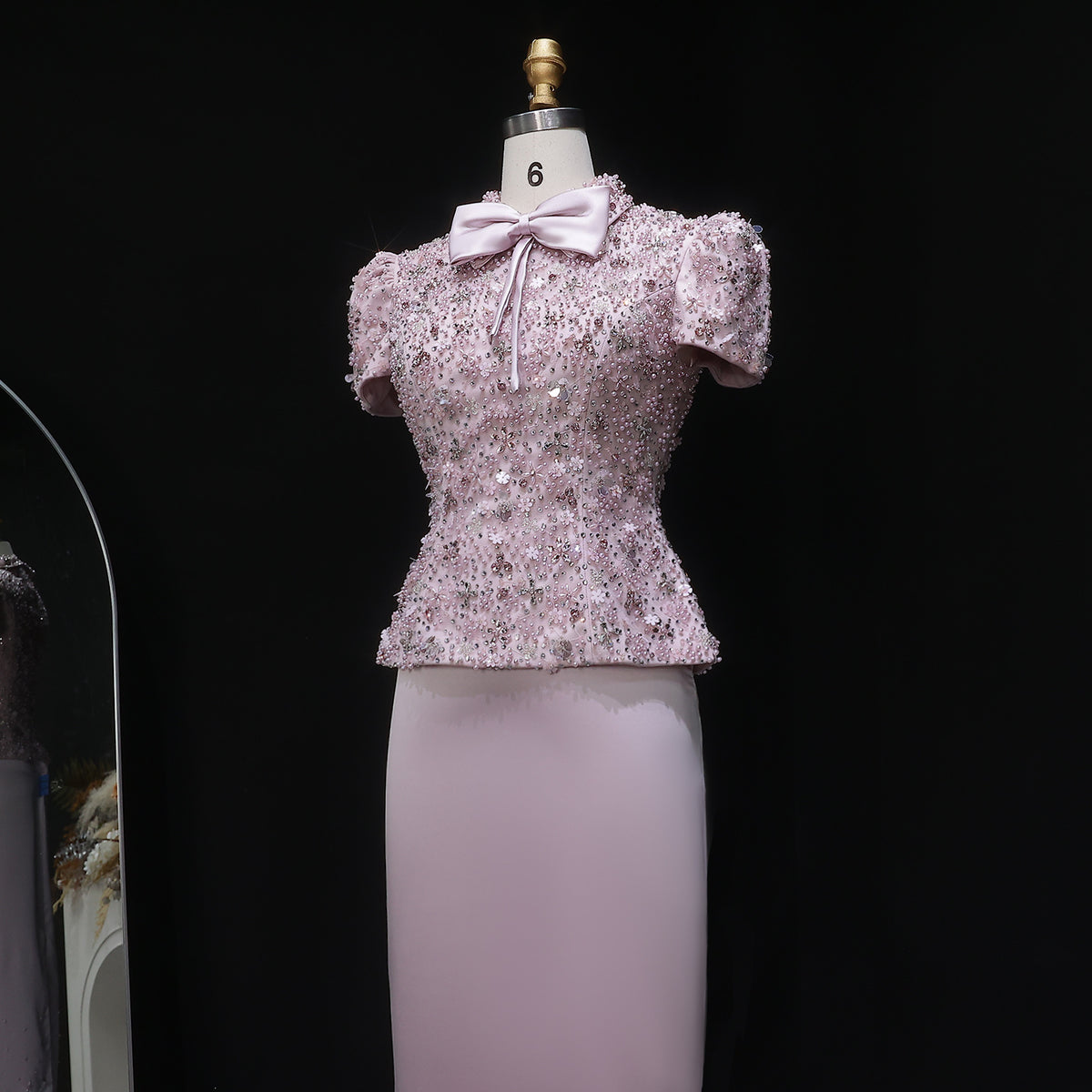 Luxury Pink Sequin Beaded Two-Piece Evening Dress SS547 