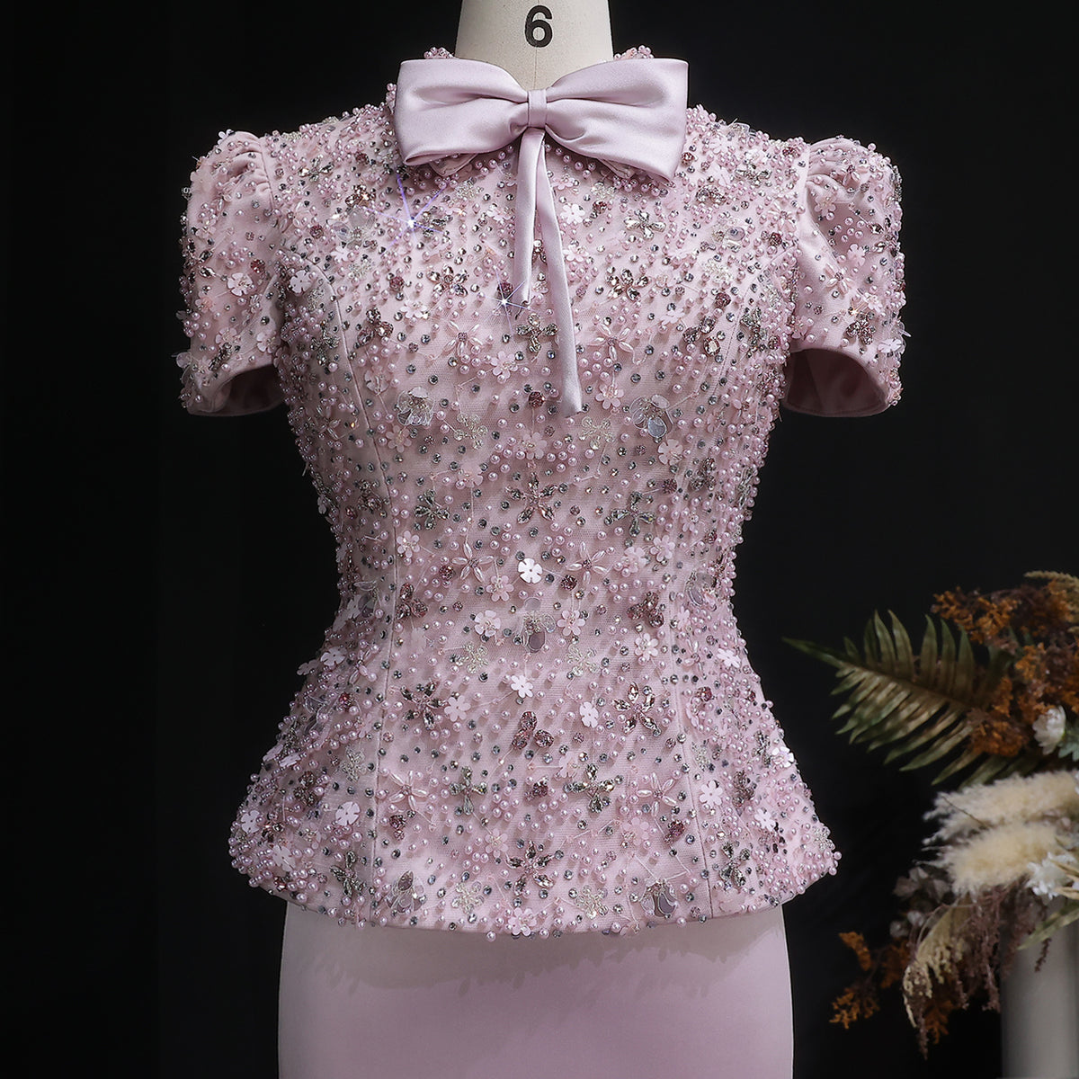 Luxury Pink Sequin Beaded Two-Piece Evening Dress SS547 