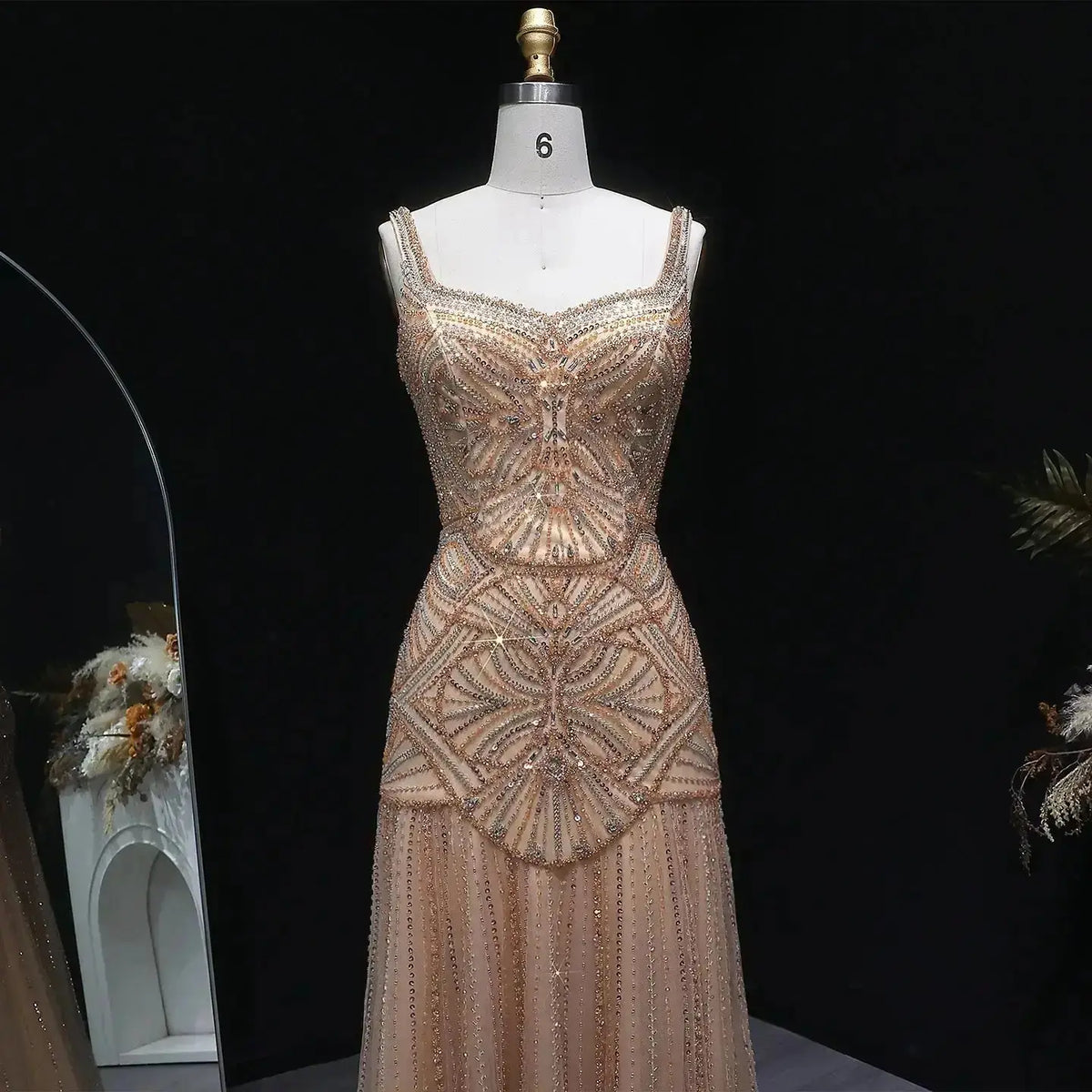 Elegant Champagne Ruffled Beaded Evening Dress - SS552 SHARONSAID Elegant Champagne Ruffled Beaded Evening Dress - SS552 SHARONSAID