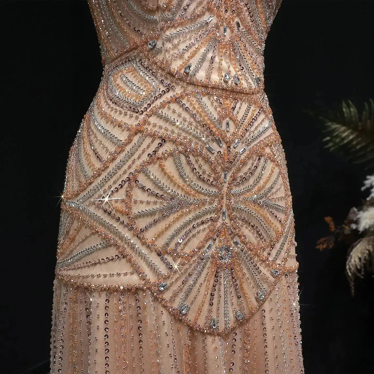 Elegant Champagne Ruffled Beaded Evening Dress SS552 