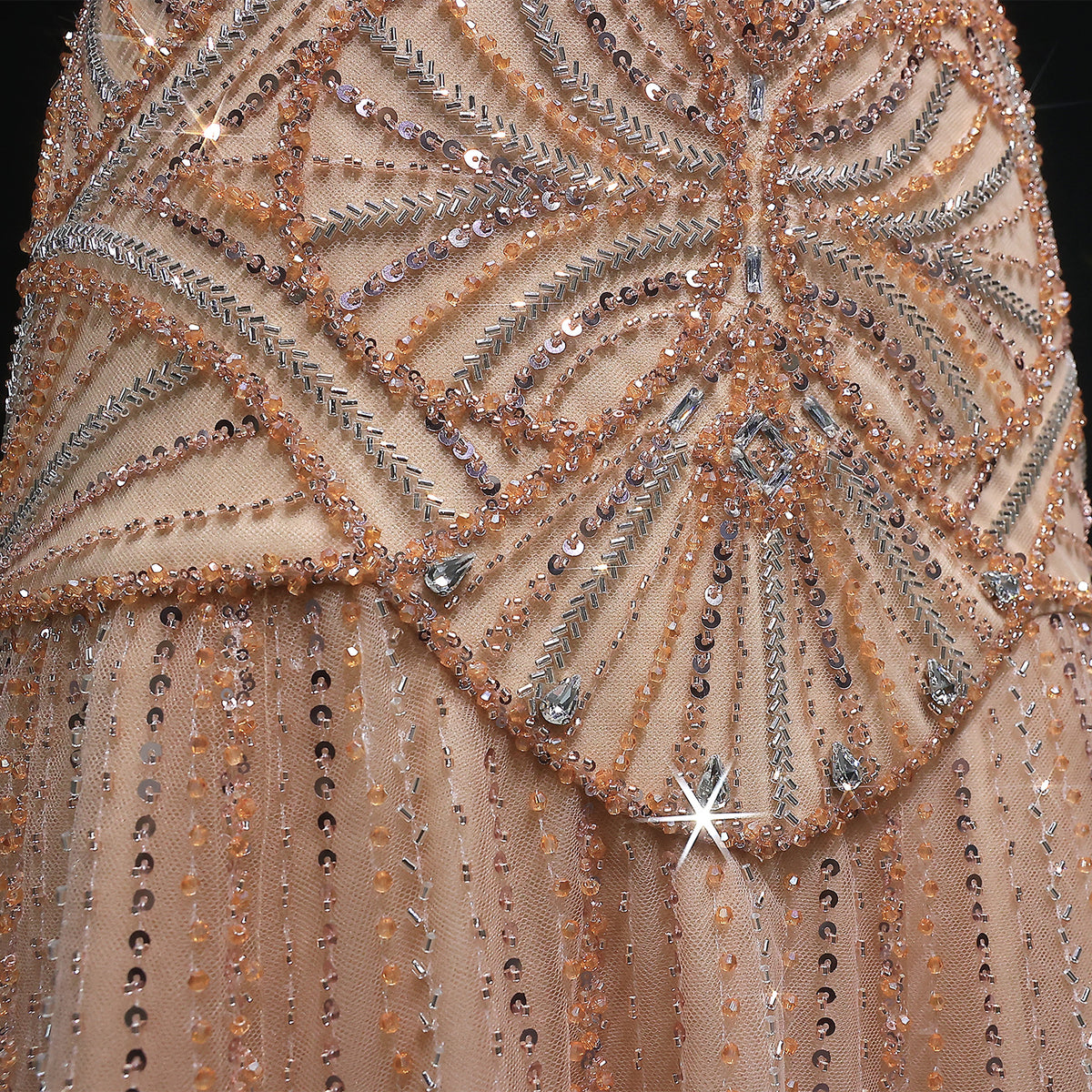 Elegant Champagne Ruffled Beaded Evening Dress SS552 