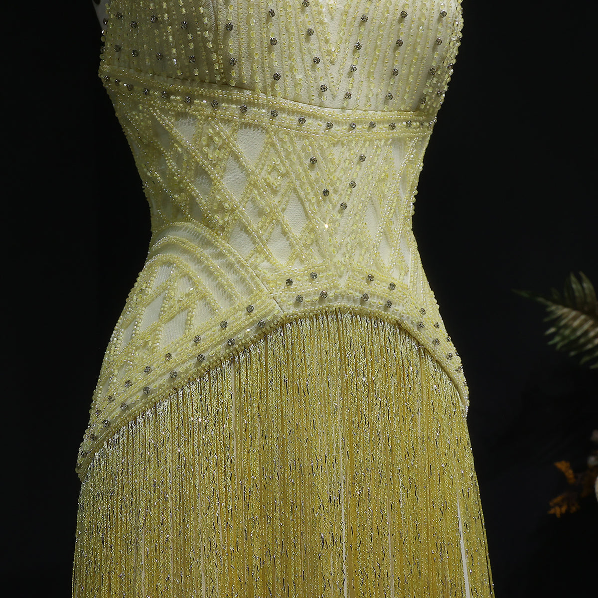 Exquisite Yellow Beaded Halter Neck Deep V Gala Evening Dress SS554 