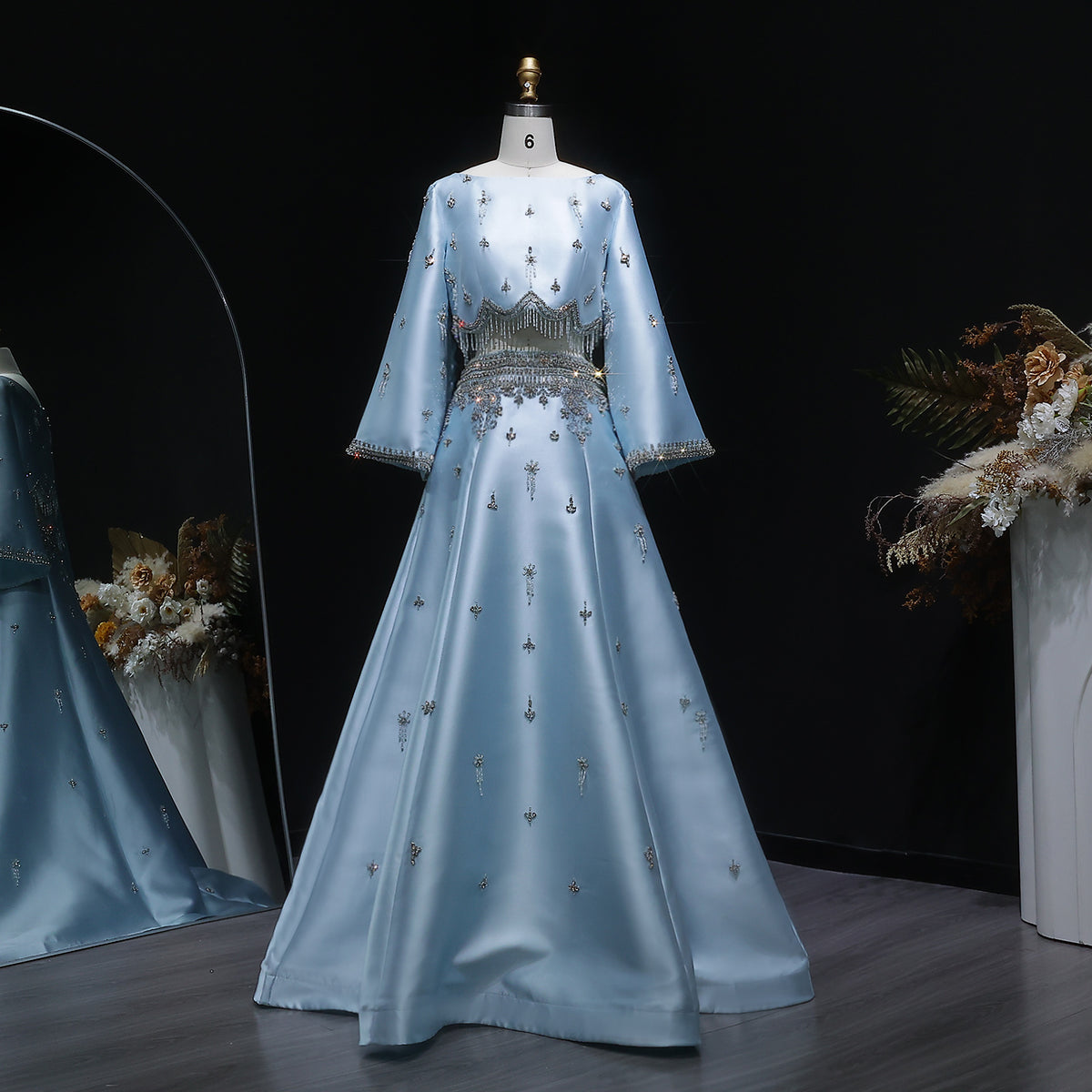 Luxury Burgundy Crystal Beaded 2 Piece Long Sleeve Evening Dress SS573 