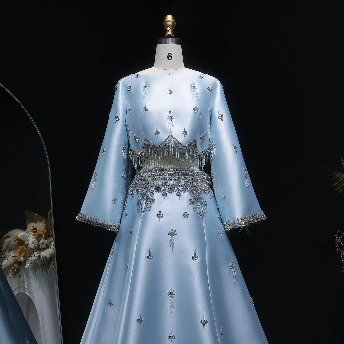 Luxury Burgundy Crystal Beaded 2 Piece Long Sleeve Evening Dress SS573 