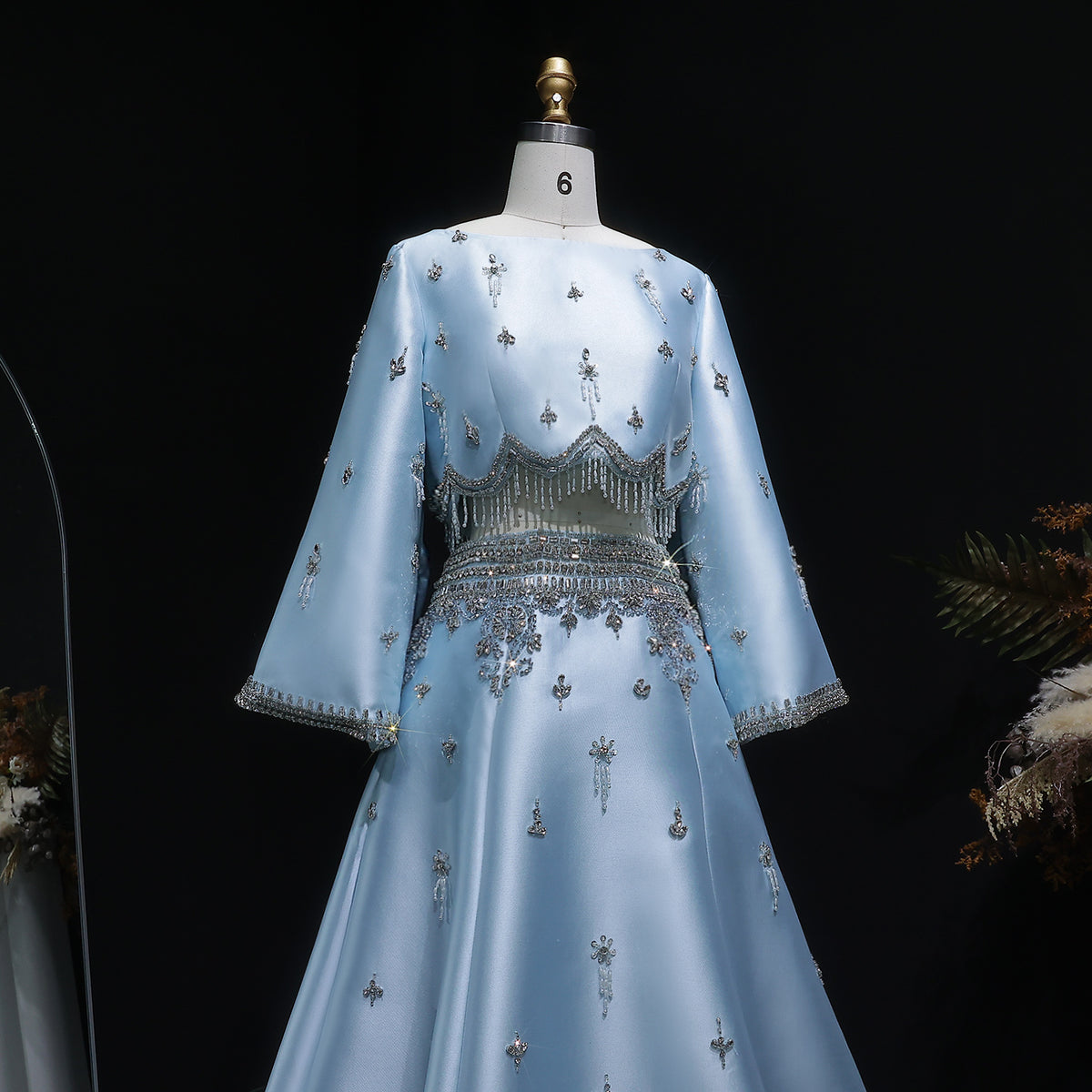 Luxury Burgundy Crystal Beaded 2 Piece Long Sleeve Evening Dress SS573 