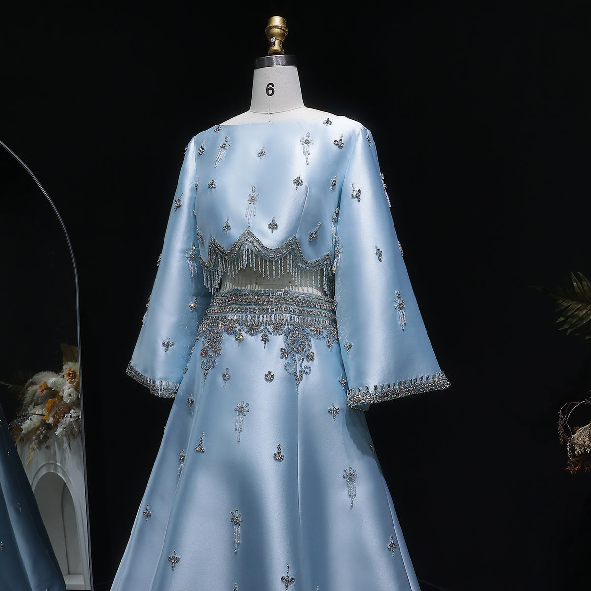 Luxury Burgundy Crystal Beaded 2 Piece Long Sleeve Evening Dress SS573 