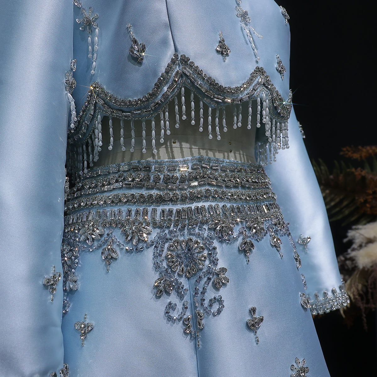 Luxury Burgundy Crystal Beaded 2 Piece Long Sleeve Evening Dress SS573 