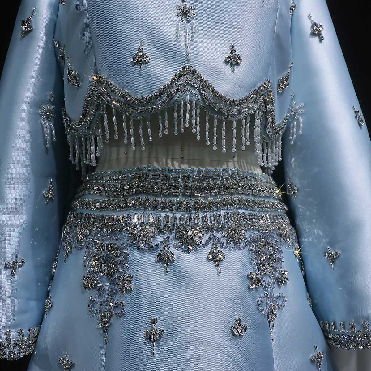 Luxury Burgundy Crystal Beaded 2 Piece Long Sleeve Evening Dress SS573 